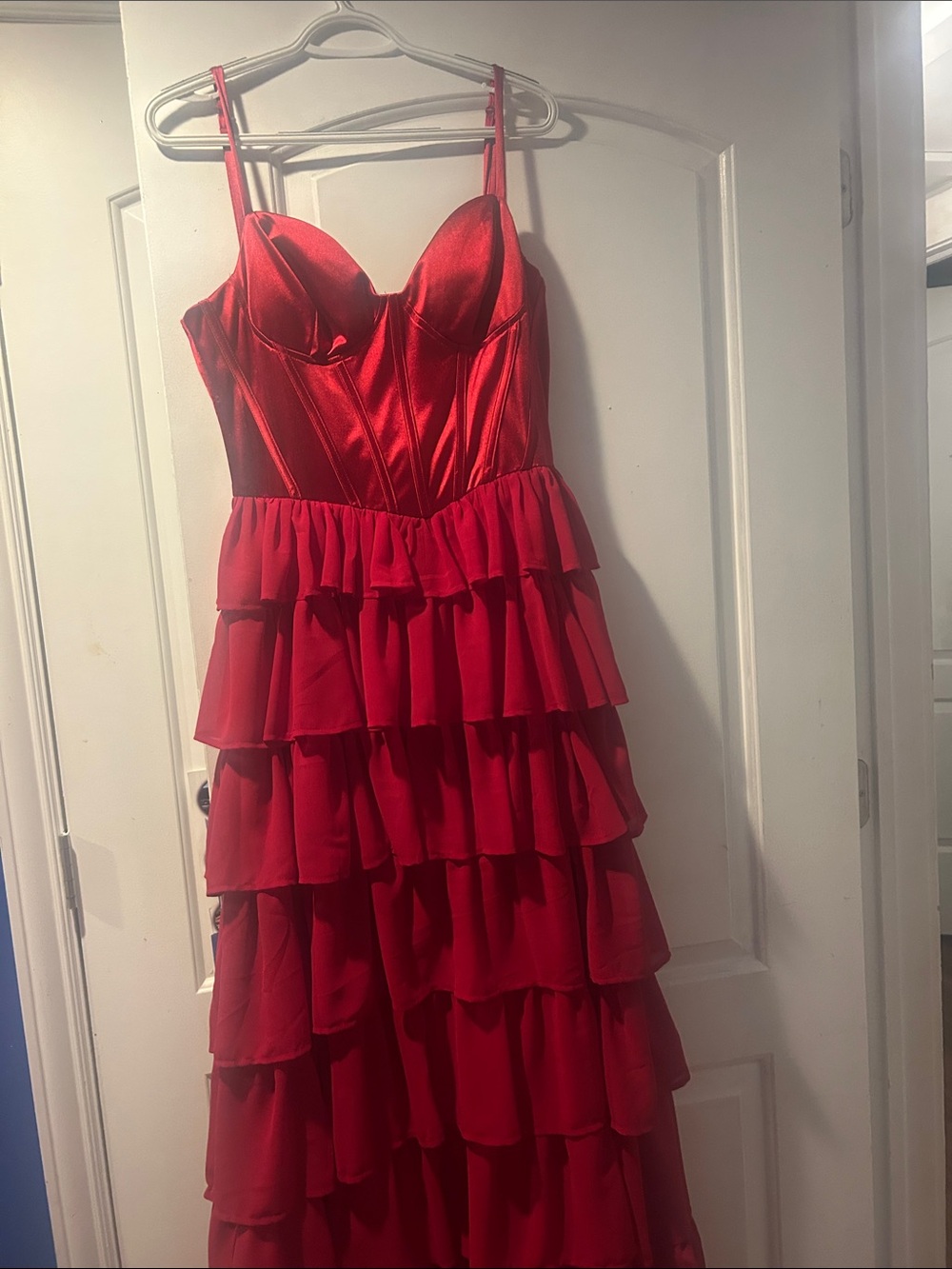 Red Tiered Ruffle Maxi Dress - Unbranded